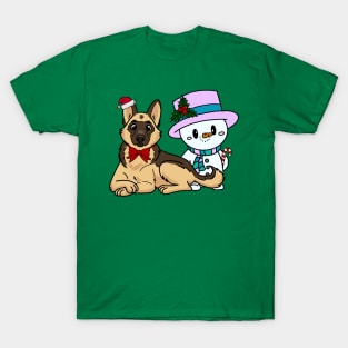 Christmas / Holiday German Shepherd and Snowman T-Shirt